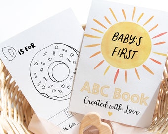 ABC Book Baby Shower Game Boho Sunshine Alphabet Coloring Book Baby&#39;s First ABC Book Baby Shower Coloring Pages Digital Download A681