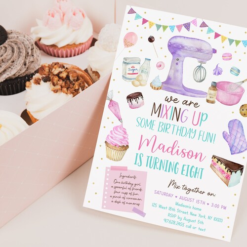 Paper Invitations Baking Birthday Invitation Digital File Baking