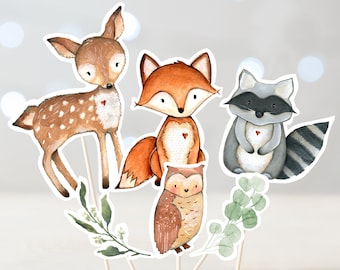 Woodland Baby Shower Centerpiece, Cake Toppers, Cut Outs, Greenery Woodland Animal Party Decor, Gender Neutral, Instant Download A524