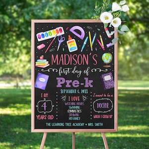Editable First Day of Pre-K Sign First Day of Pre-Kindergarten Chalkboard First Day Of School Girl Back To School Sign Digital Download