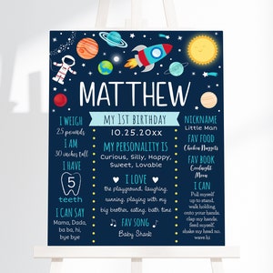 Editable Space Birthday Milestone Poster 1st Birthday Milestone Outer Space Party Astronaut Rocket Ship Planets Printable Digital A528