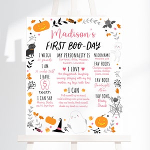 Editable Halloween First Birthday Milestone Sign First Boo-day Little BOO Ghost Halloween Party Pink Ghost Spooktacular Download A572