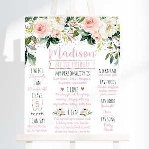 Editable Blush Floral Milestone Birthday Sign Wild One Miss Onederful Boho Pink Rose Gold 1st Birthday Milestone Digital Printable A561