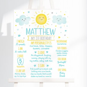 Editable Boy Sunshine Birthday Milestone Sign Sunshine Party Blue Yellow Sunshine Cloud First Birthday Little Sunshine Digital A600