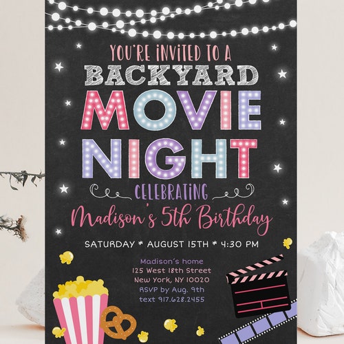 EDITABLE Backyard Movie Night Birthday Invitation Movie Under | Etsy