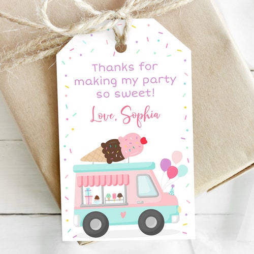 EDITABLE Ice Cream Birthday Thank You Tags Ice Cream Party - Etsy