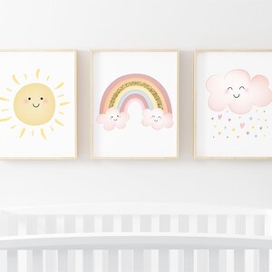 3er Set Boho Regenbogen Prints Neutral Pastell Regenbogen Kindergarten Kunst Gold Regenbogen Wolke Sonnenschein Wetter Gender Neutral Printable Digital