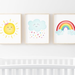 Set of 3 Rainbow Prints Rainbow Nursery Art Rainbow Wall Art Cute Cloud Sunshine Weather Girls Wall Art Kids Printable Instant Download A530