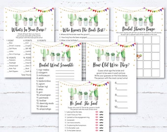 Fiesta Bridal Shower Games Package Couples Bridal Shower Taco 'Bout Love Cactus Succulent 6 Printable Games Digital Instant Download B144