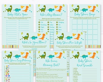 Dinosaur Baby Shower Games Package, Games Bundle, Baby Dinosaurs, Boy Baby Shower, 8 Printable Games, Digital, Instant Download A173