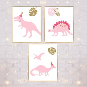 Pink Dinosaur Birthday Wall Art Girl Dinosaur Birthday Decor Pink Gold Safari Girl Dinosaur Party Printable Digital Instant Download A507