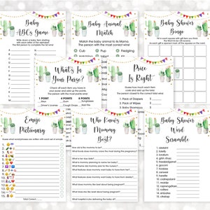 Fiesta Baby Shower Games Package Gold Cactus Succulent Taco Bout A Baby Coed Baby Shower 8 Printable Games Digital Instant Download B144