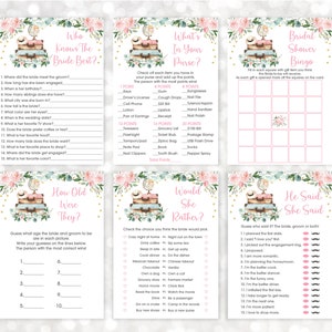 Travel Bridal Shower Games Package Miss To Mrs Pink Gold Floral Eucalyptus Globe Suitcase Set of 6 Games Printable Digital Download B200