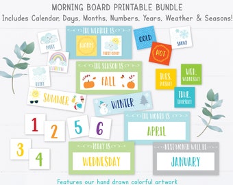 Morning Board Printable Bundle, Circle Time Activity, Weather, Calendar, Seasons, Months, Days Of The Week, Kids Preschool Homeschool K100