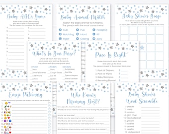 Twinkle Star Baby Shower Games Package Blue & Silver Boy Baby Shower Little Star Set of 8 Games Printable Instant Download  A164