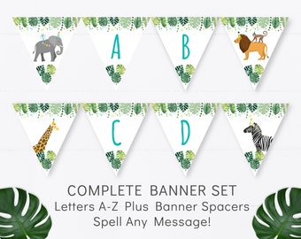 Party Tiere Safari Geburtstag Banner Dschungel Geburtstag Zoo Geburtstag Junge Safari Girl Safari Buchstaben A-Z Printable Digital SOFORT DOWNLOAD A513
