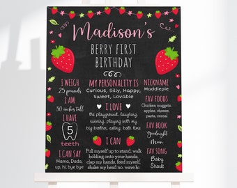Editable Strawberry Birthday Milestone Sign Strawberry Party Berry Sweet Strawberry First Birthday Pink Printable Instant Download A542