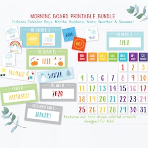 Morning Board Printable Bundle, Circle Time Activity, Weather, Calendar, Seasons, Months, Days Of The Week, Kids Preschool Homeschool K100