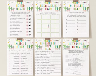 EDITABLE Fiesta Bridal Shower Games Package Couples Bridal Shower Taco 'Bout Love Cactus Succulent 6 Printable Games Instant Download A552