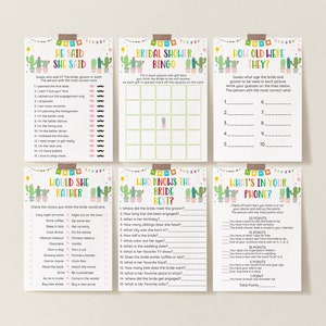 EDITABLE Fiesta Bridal Shower Games Package Couples Bridal Shower Taco 'Bout Love Cactus Succulent 6 Printable Games Instant Download A552