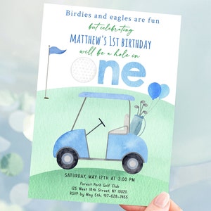 Editable Hole in One Birthday Invitation Golf First Birthday Par-tee Golf 1st Birthday Invite Boy First Birthday Digital Download  A695