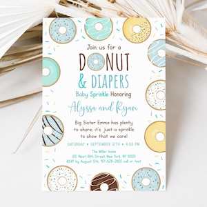 Editable Donut Baby Sprinkle Invitation, Donuts &amp; Diapers Baby Sprinkle ...