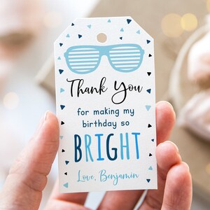 Bearbeitbare zwei coole Geburtstags-Dankeschön-Tags, Geschenkanhänger, Sommergeburtstag Junge, Sonnenbrille, Poolparty, digitaler Download A538