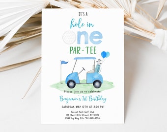 Editable Hole in One Birthday Invitation Golf First Birthday Par-tee Golf 1st Birthday Invite Boy First Birthday Digital Download  A695