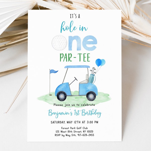 Editable Hole in One Birthday Invitation Golf First Birthday Par-tee Golf 1st Birthday Invite Boy First Birthday Digital Download  A695