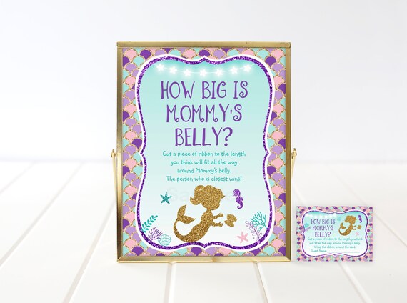 Mermaid How Big Is Mommy's Belly Game Mermaid Baby Shower Under The Sea Baby Shower Girl Teal Purple Gold Printable Instant Download A462 Il_570xn