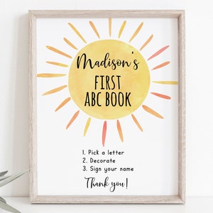 Editable Boho Sunshine Baby Shower Coloring Sign ABC Book Sign Arts & Crafts Sign Baby Shower Activity Sun Gender Neutral Digital A681