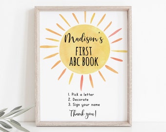 Editable Boho Sunshine Baby Shower Coloring Sign ABC Book Sign Arts & Crafts Sign Baby Shower Activity Sun Gender Neutral Digital A681