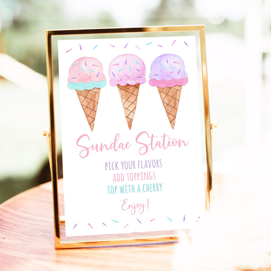 Sundae Sign Editable Ice Cream Sundae Station Sign, Ice Cream Birthday Party, Girl ...