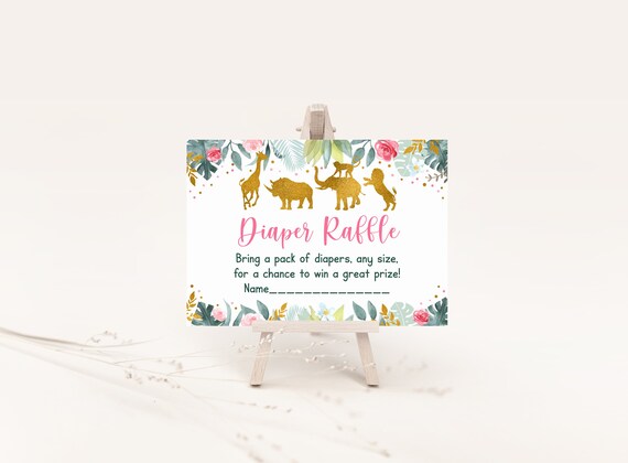 Pink Gold Safari Diaper Raffle Cards Safari Baby Shower Wild One Girl Safari Animals Jungle Animals Printable Digital A589 Il_570xn