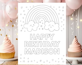 Editable Rainbow Birthday Coloring Page Girls Rainbow Party Rainbow and Clouds Rainbow Of Fun Printable Digital Instant Download Corjl A530