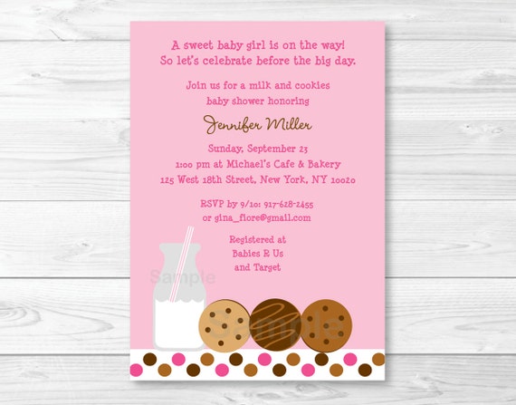 Pink Milk And Cookies Baby Shower Invitation Milk Cookies Baby