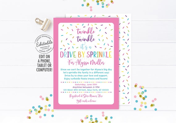 Editable Drive By Baby Sprinkle Invitation Pink Baby Sprinkle Drive Through Baby Sprinkle Social Distancing Shower Instant Download A109 Il_570xn