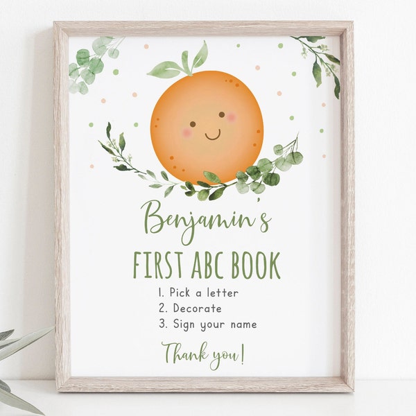 Editable Little Cutie Baby Shower Coloring Sign ABC Book Sign Arts & Crafts Baby Shower Activity Orange Gender Neutral Download A535