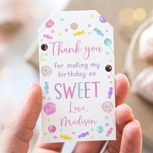 Bearbeitbare Lollipop Birthday Favor Tag Danke Tag Sweet Shop Geburtstag Candy Geburtstag Sweet Shop Party Lollipop Bonbons Candy Party A659