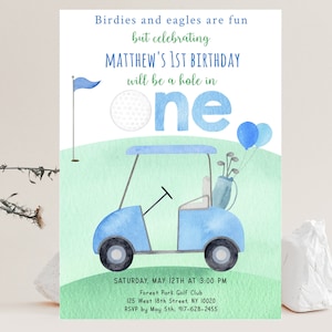 Editable Hole in One Birthday Invitation Golf First Birthday Par-tee Golf 1st Birthday Invite Boy First Birthday Digital Download  A695