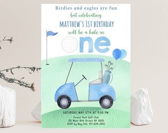 Editable Hole in One Birthday Invitation Golf First Birthday Par-tee Golf 1st Birthday Invite Boy First Birthday Digital Download  A695