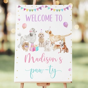 Puppy Birthday Welcome Sign Let's Paw-ty Girl Puppy Party Puppy Dog Birthday Animal Shelter Vet Pink Gold Balloons Digital Download A621