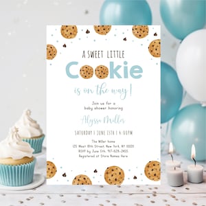 Editable Cookie Baby Shower Invitation, Little Cookie Baby Shower Invite, Cookies and Milk, Boy Baby Shower Digital Download A737