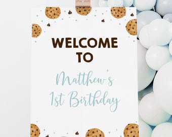 Editable Cookie Birthday Welcome Sign, One Sweet Cookie Birthday, Sweet One, Blue Boy 1st Birthday, Cookie Party, Digital Download A737