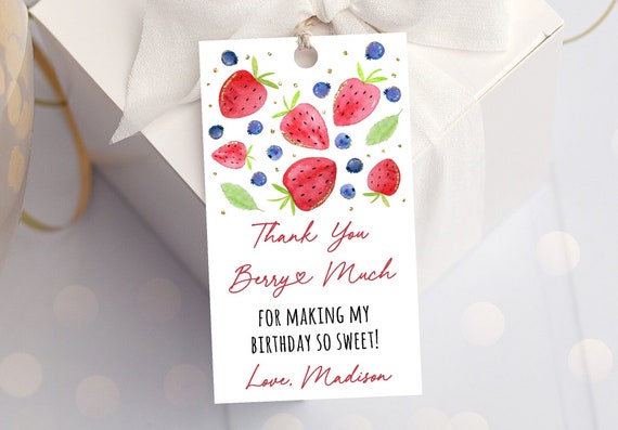 Editable Strawberry Birthday Thank You Tags Favor Tags Berry Sweet Strawberry Party Blueberry Birthday Berry Birthday Digital Download A670 Il_570xn