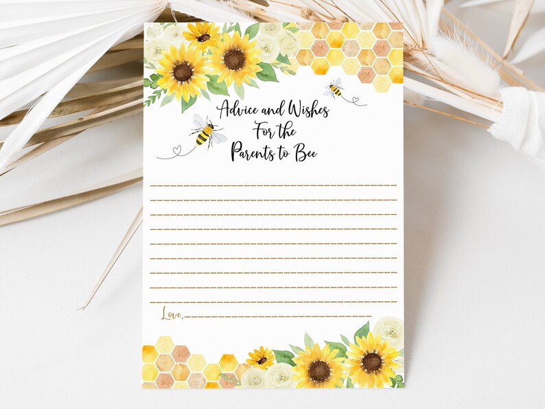 Sunflower Bee Advice and Wishes for Baby Card Parents to Bee Baby ...