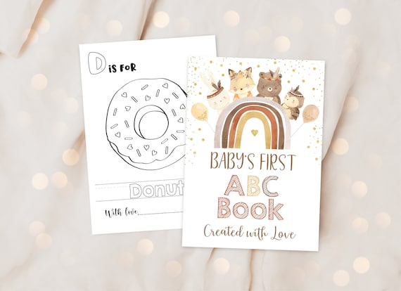 ABC Book Baby Shower Game Woodland Boho Alphabet Coloring Book Baby's First ABC Book Baby Shower Coloring Pages Digital Download A628 Il_570xn