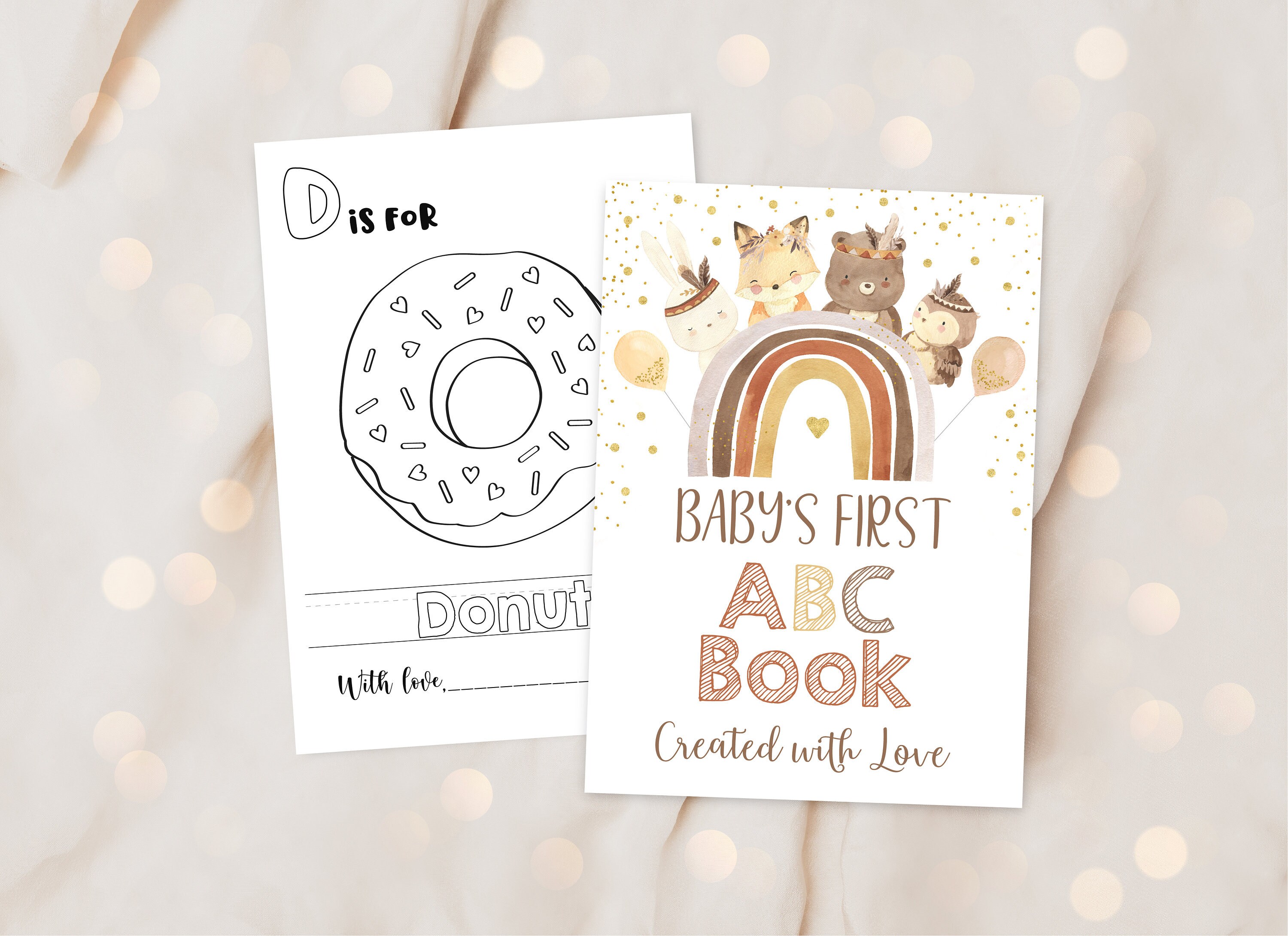 ABC Book Baby Shower Game Woodland Boho Alphabet Coloring Book Baby's First ABC Book Baby Shower Coloring Pages Digital Download A628