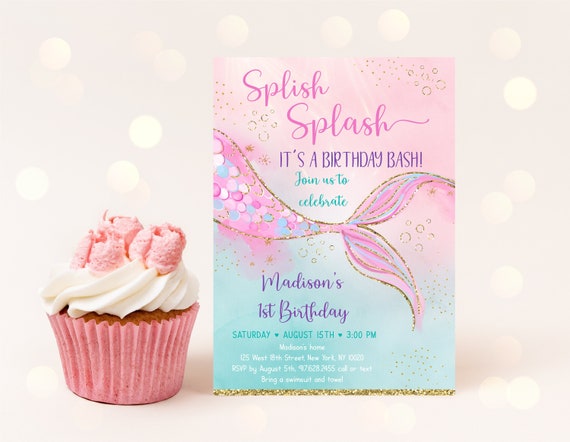 Editable Mermaid Birthday Invitation Mermaid Tail Birthday Invite Girls Mermaid Bash Pink Purple Gold Printable Digital Download A627 Il_570xn
