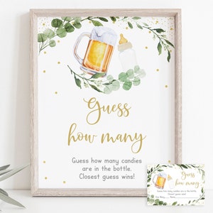 Baby Is Brewing Guess How Many Game Baby Is Brewing Shower Beer Baby Shower Greenery Gold Gender Neutral Digital Download A526